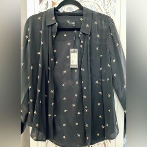 Rails nwt button up shirt. 100% silk. Black with white stars